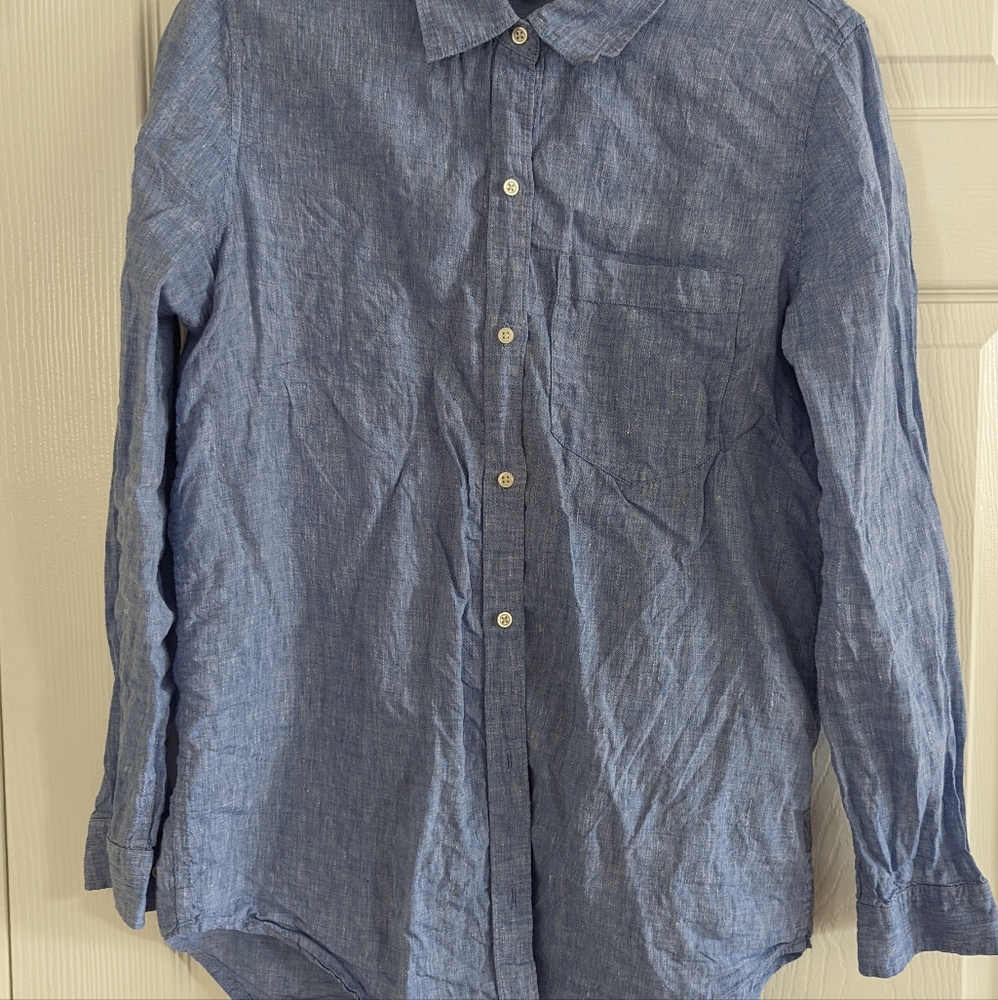 Gap Linen Boyfriend Shirt Light Blue - Picture 3 of 7